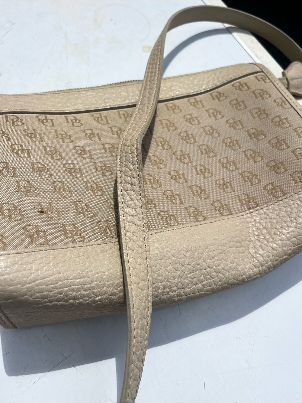 Dooney and Bourke Beige Shoulder Bag with All-Over DB Monogram Pattern
